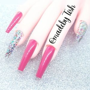 Handmade Press On Nails Solid Pink Pride Glitter